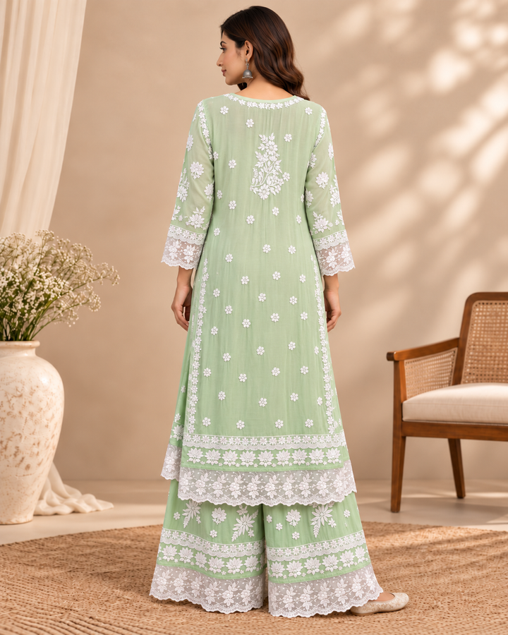 Alisha Muslin Lace Chikankari Dress