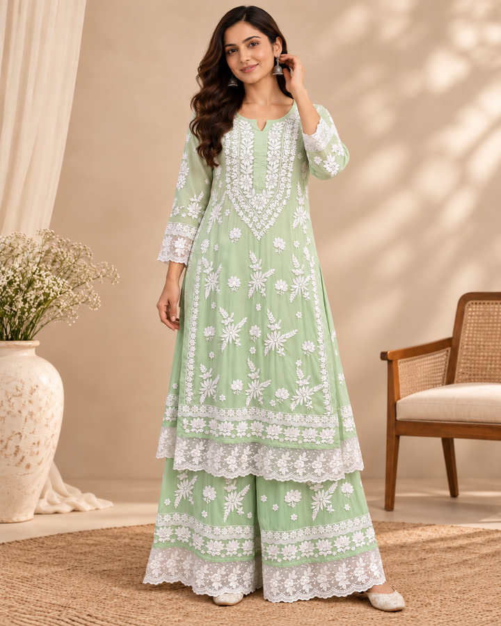Alisha Muslin Lace Chikankari Dress