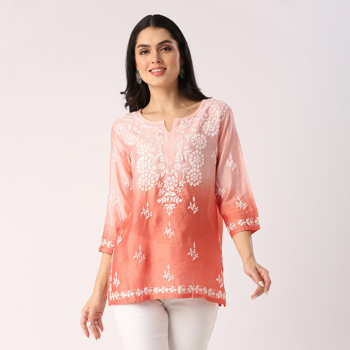 Cristina Chanderi Silk Ombre Short Top