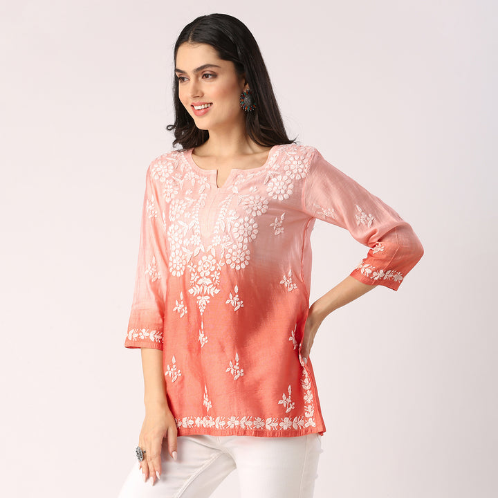 Cristina Chanderi Silk Ombre Short Top