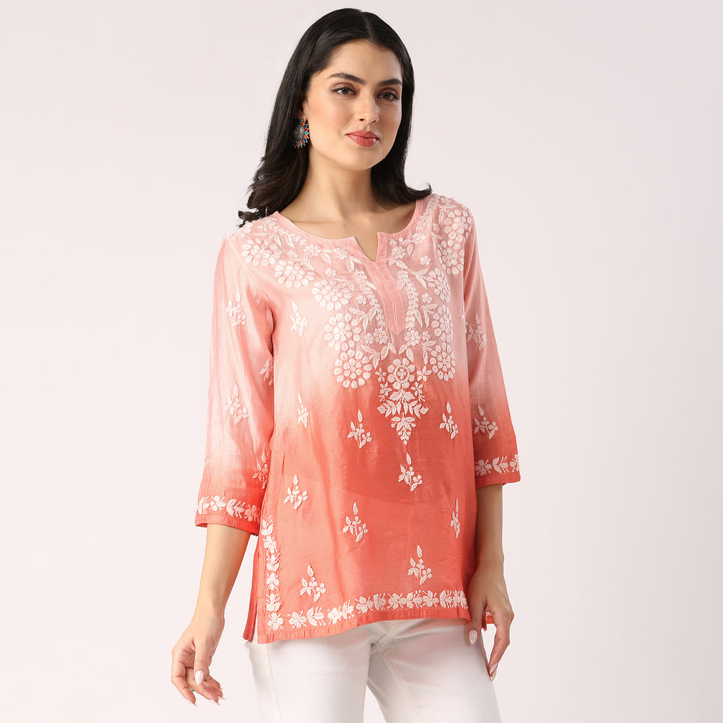 Cristina Chanderi Silk Ombre Short Top
