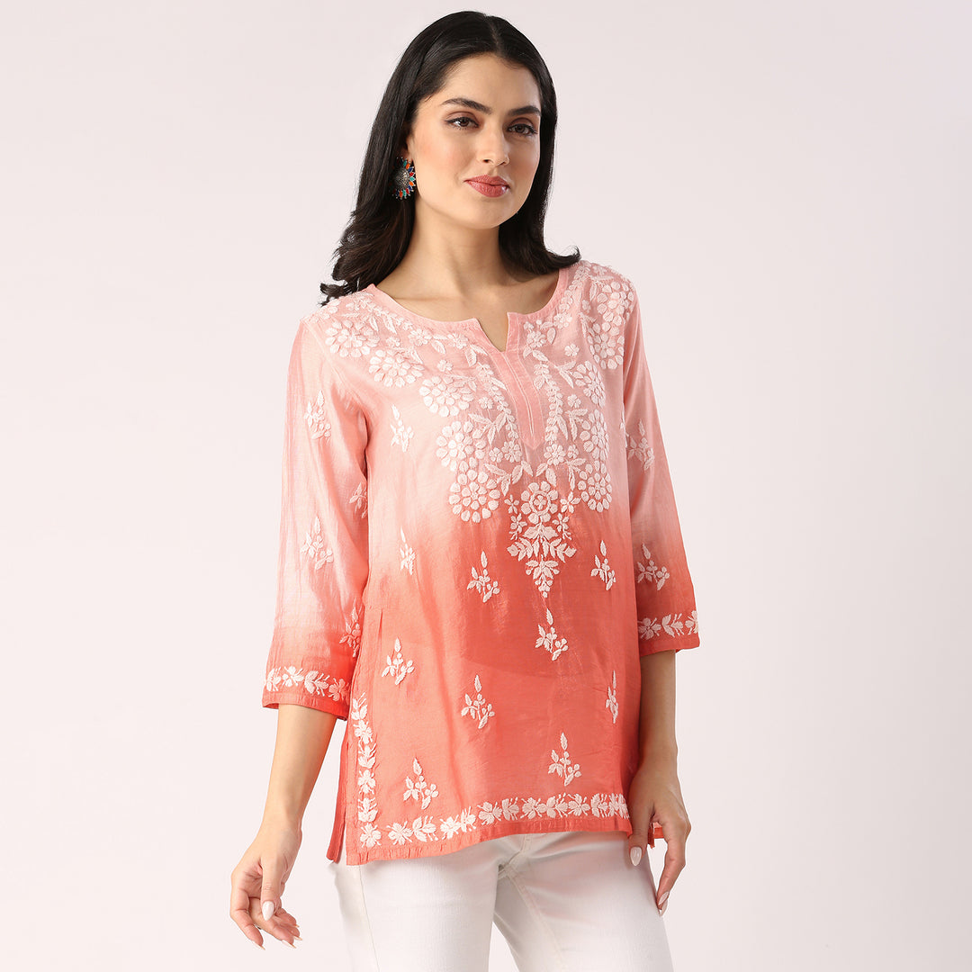 Cristina Chanderi Silk Ombre Short Top