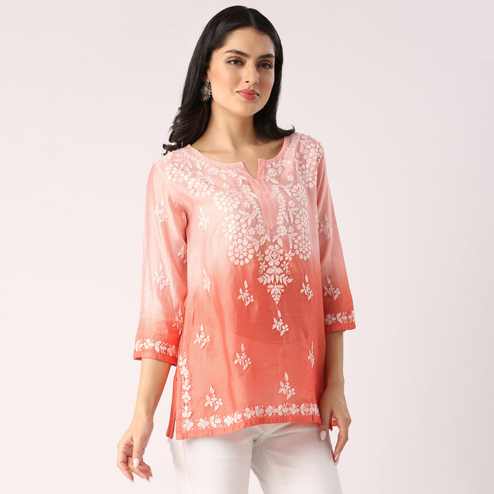 Cristina Chanderi Silk Ombre Short Top