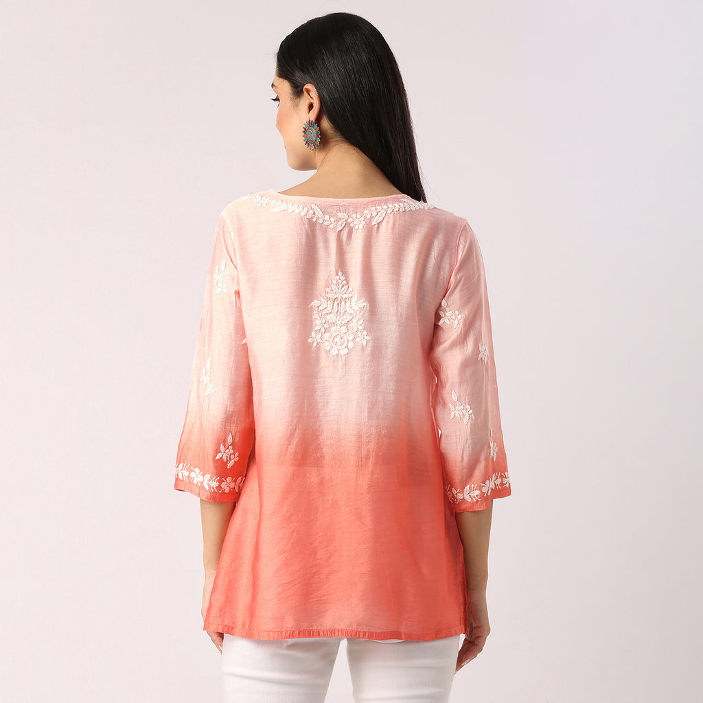 Cristina Chanderi Silk Ombre Short Top
