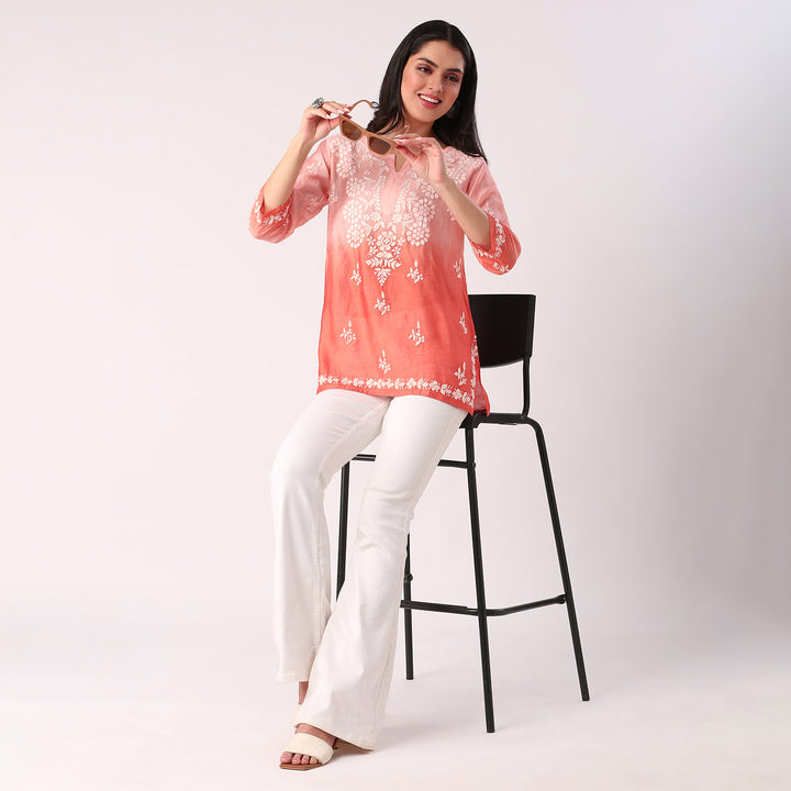 Cristina Chanderi Silk Ombre Short Top