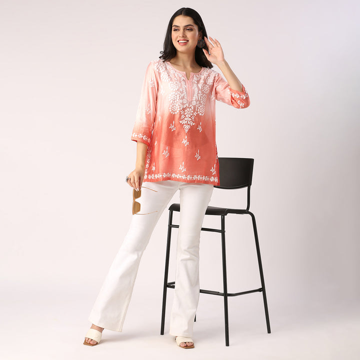 Cristina Chanderi Silk Ombre Short Top