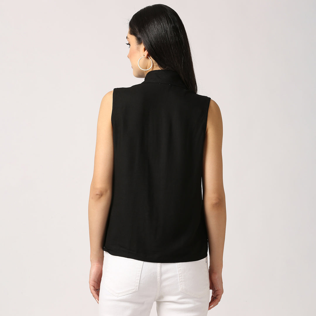 Olivia Sleeveless Chikankari Crop Top Black
