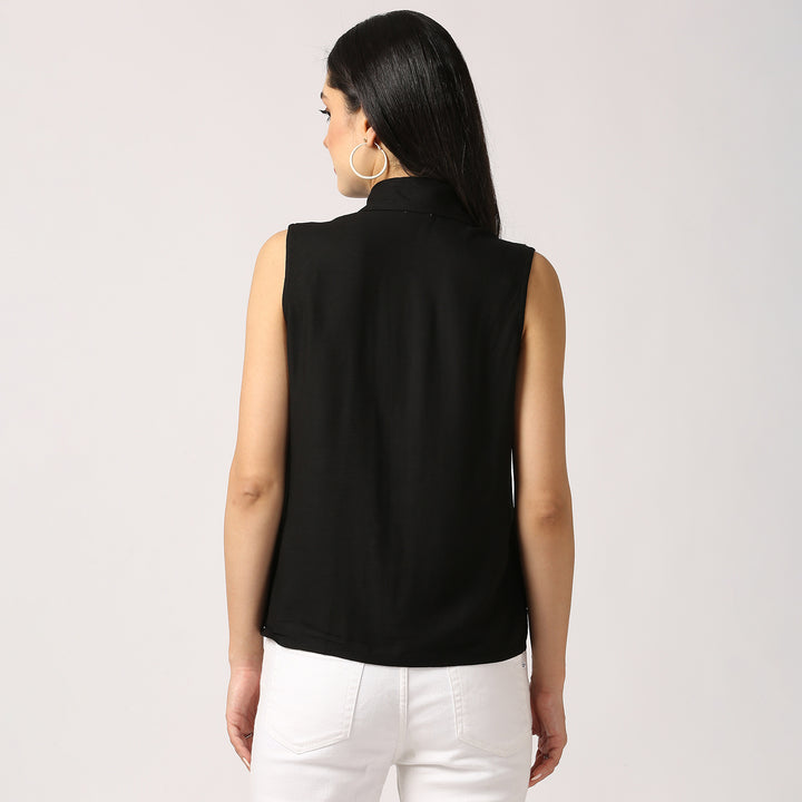 Olivia Sleeveless Chikankari Crop Top Black