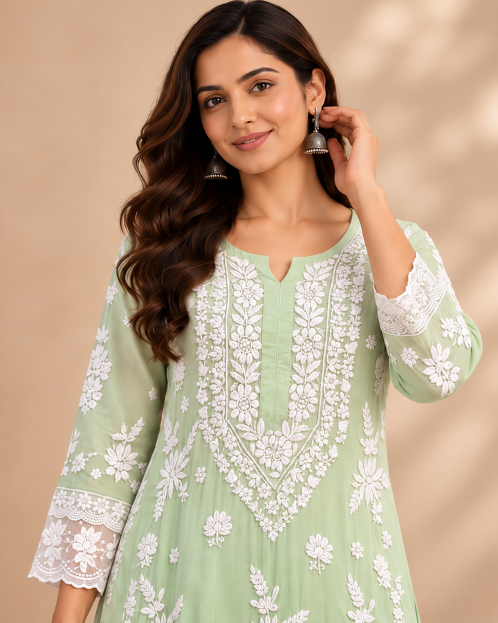 Alisha Muslin Lace Chikankari Dress