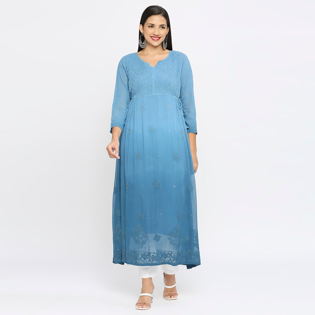 Samina Georgette chikankari Long Kurti