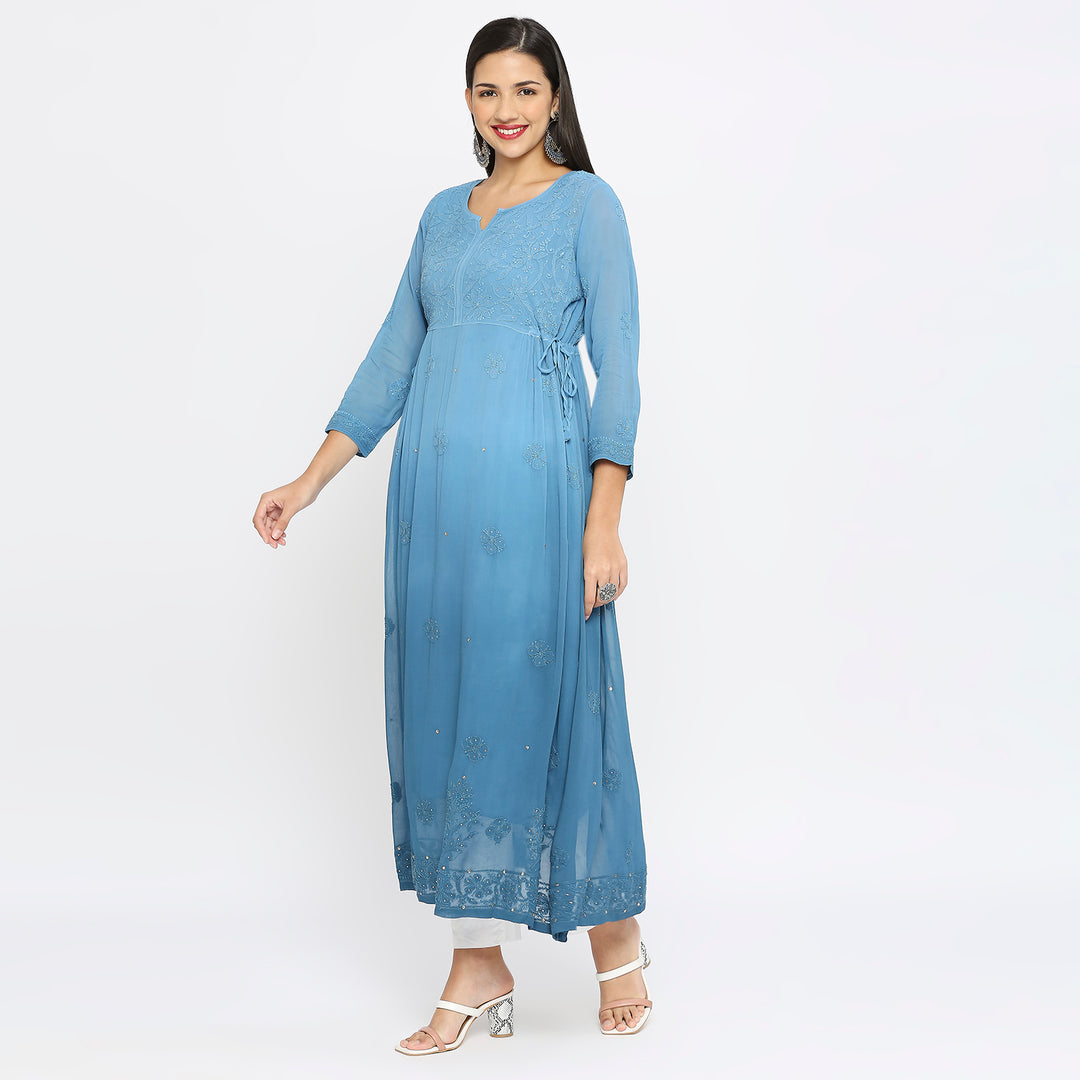 Samina Georgette chikankari Long Kurti