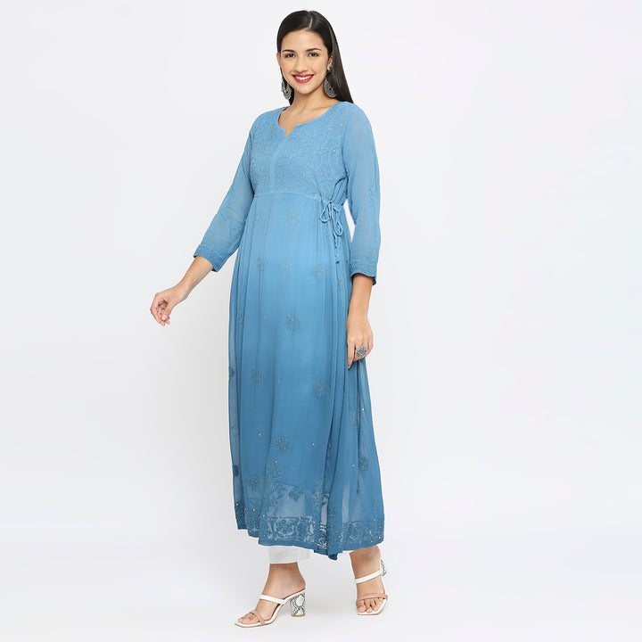 Samina Georgette chikankari Long Kurti