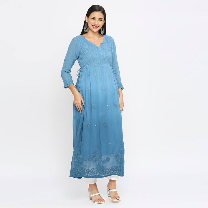 Samina Georgette chikankari Long Kurti