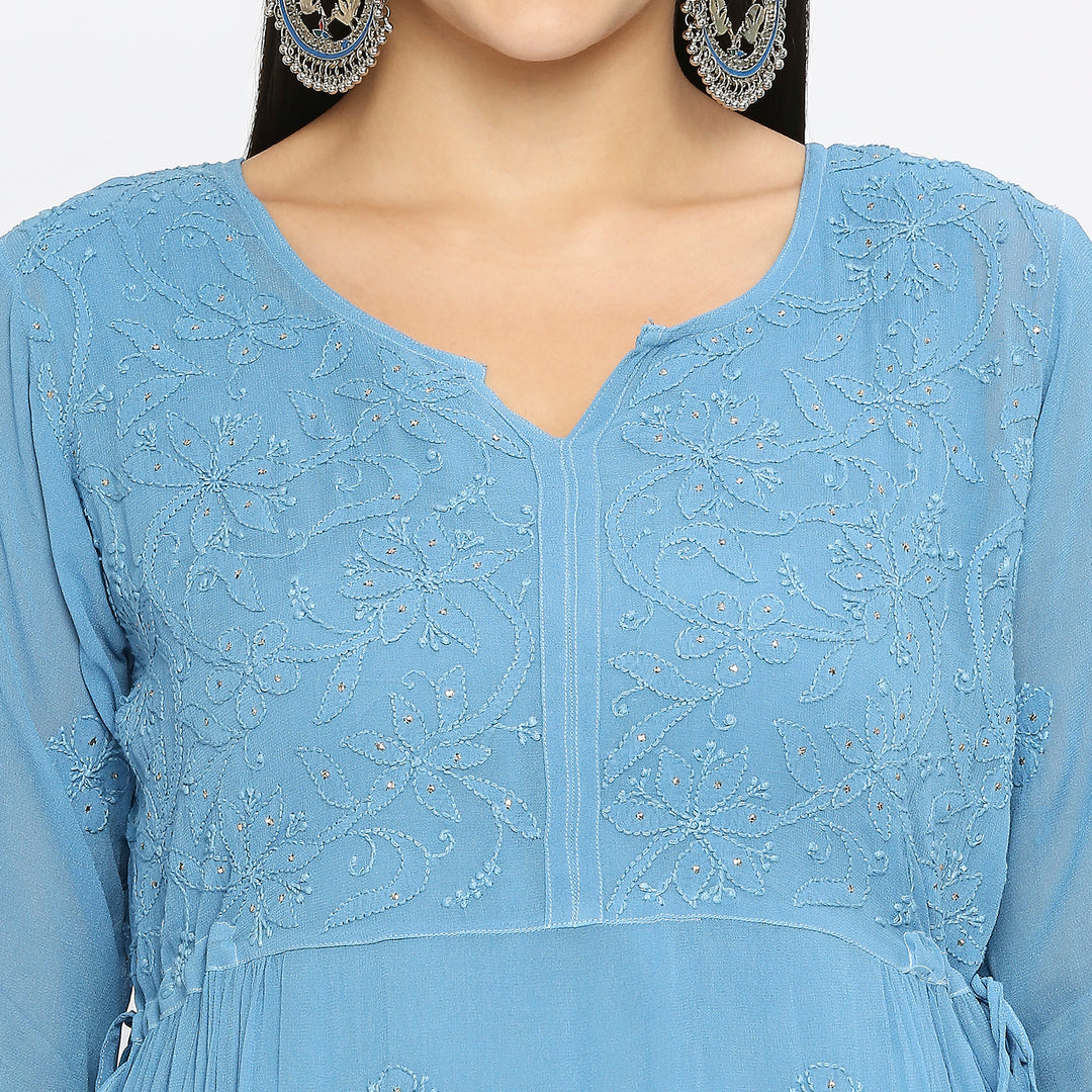 Samina Georgette chikankari Long Kurti