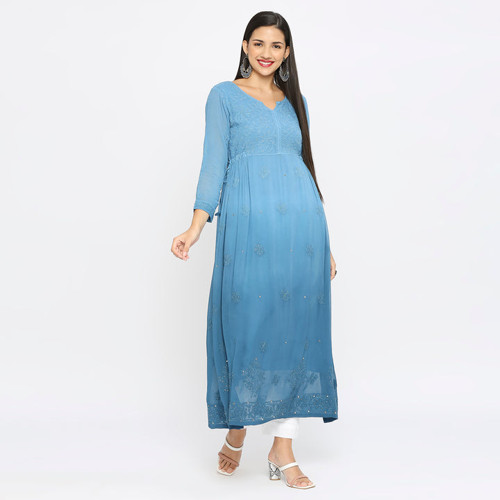 Samina Georgette chikankari Long Kurti