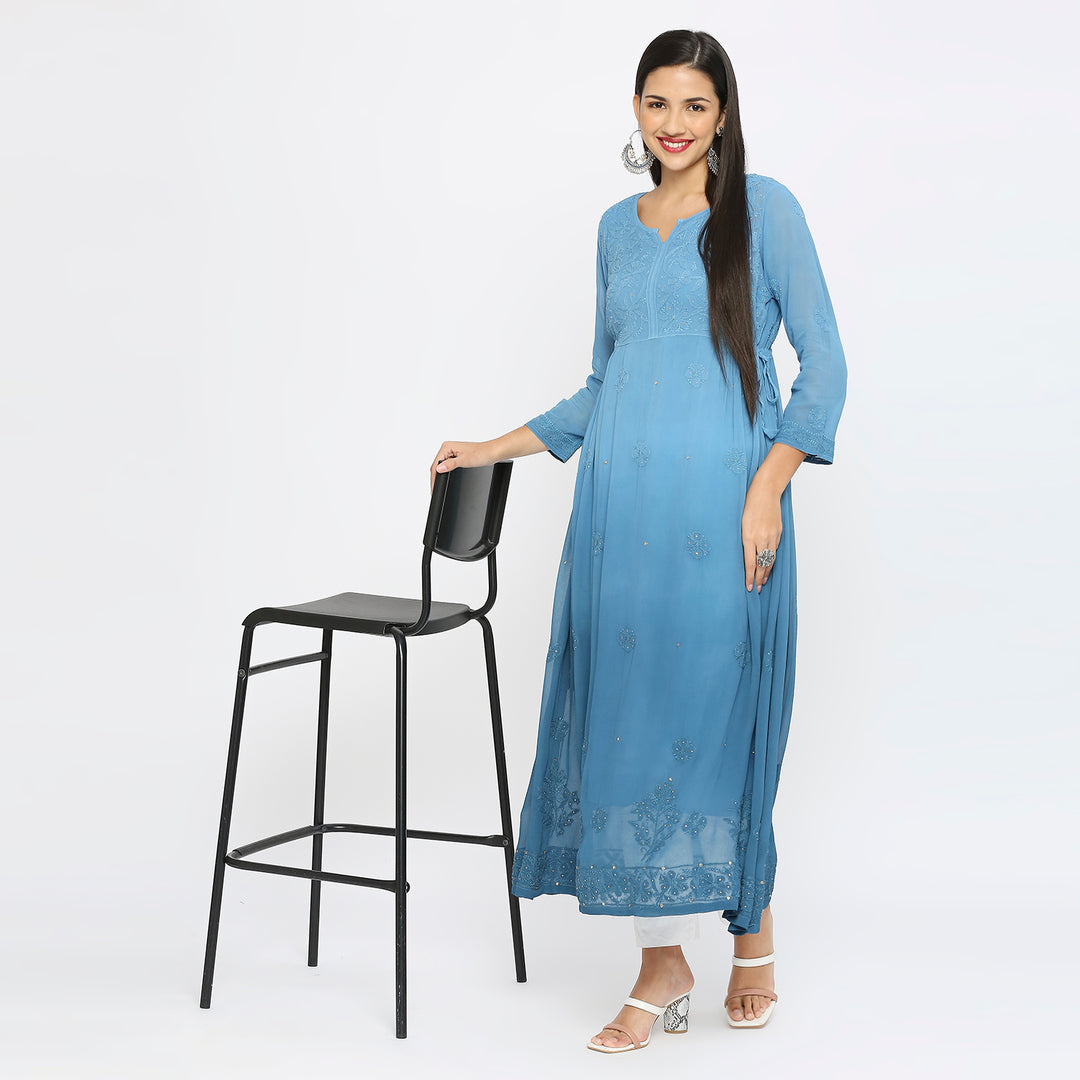 Samina Georgette chikankari Long Kurti