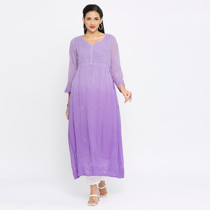 Samina Georgette chikankari Long Kurti