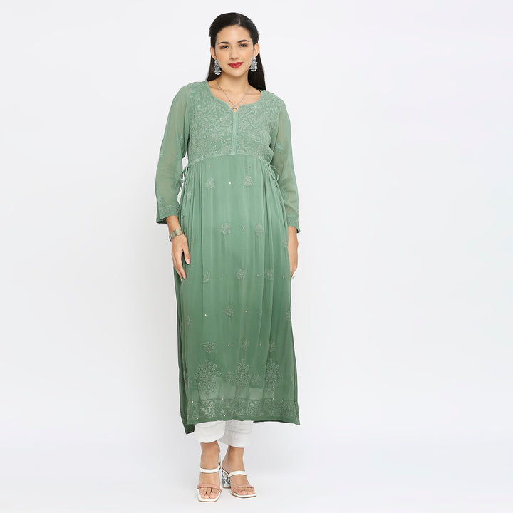 Samina Georgette chikankari Long Kurti