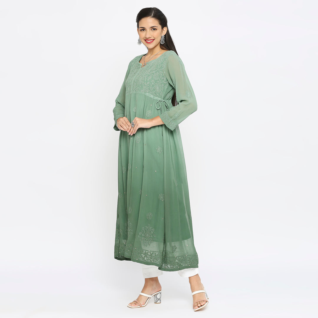 Samina Georgette chikankari Long Kurti