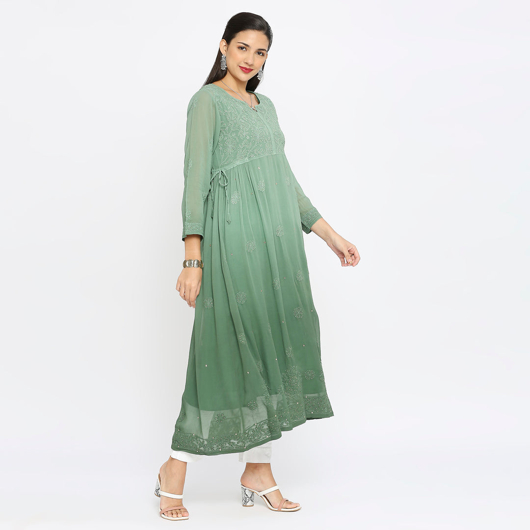 Samina Georgette chikankari Long Kurti