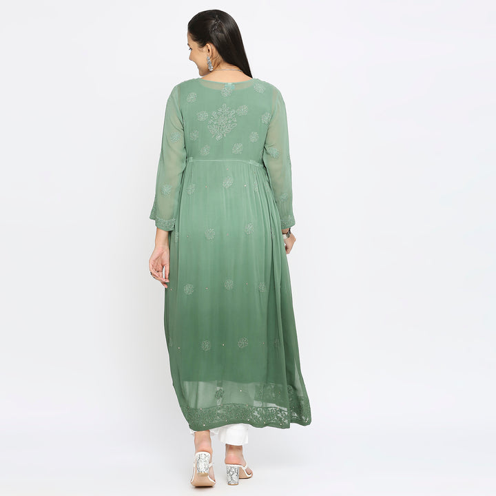 Samina Georgette chikankari Long Kurti