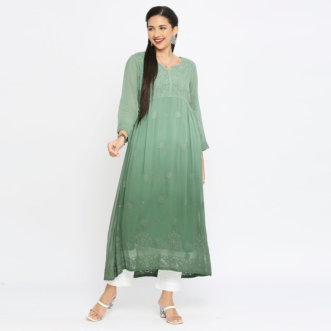 Samina Georgette chikankari Long Kurti