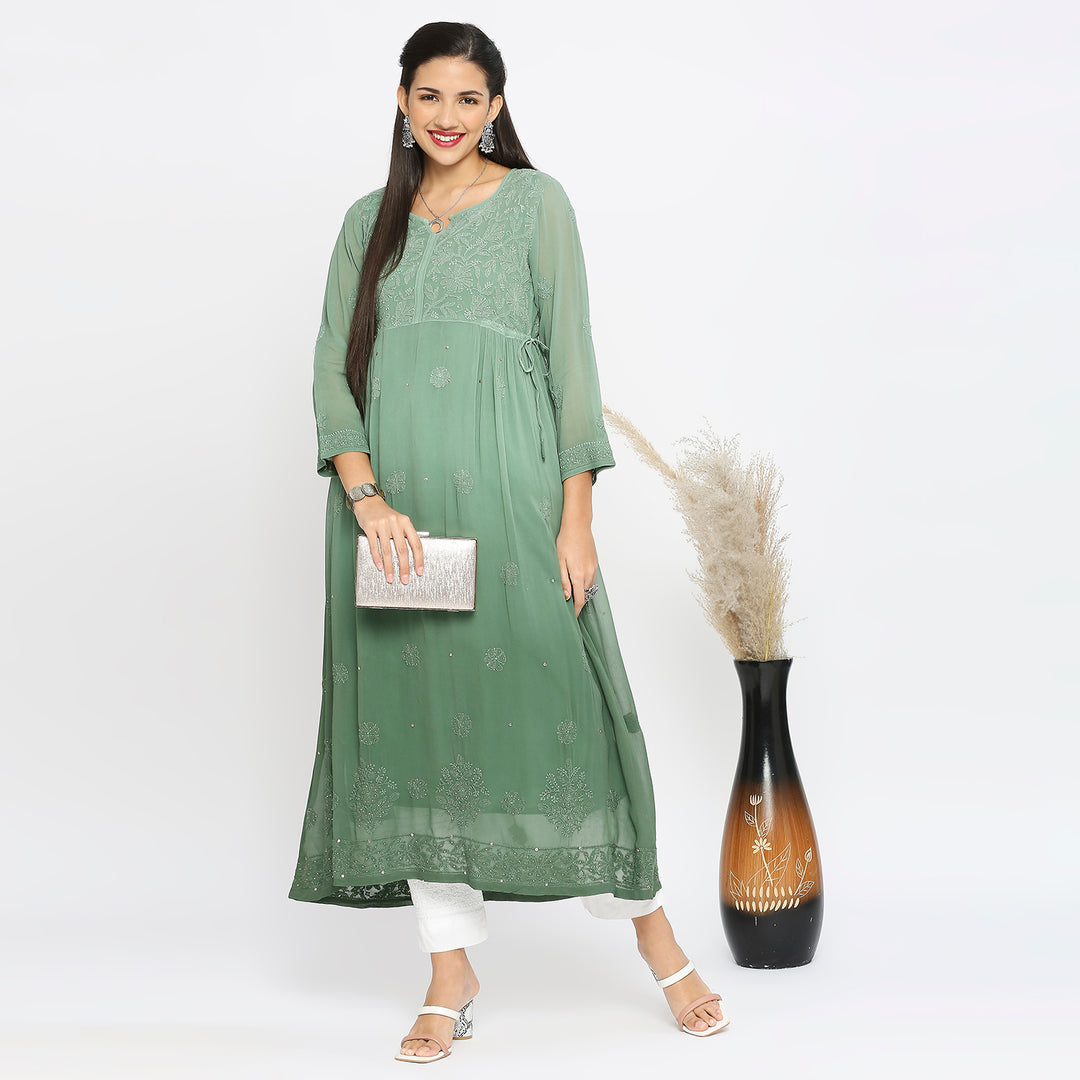 Samina Georgette chikankari Long Kurti