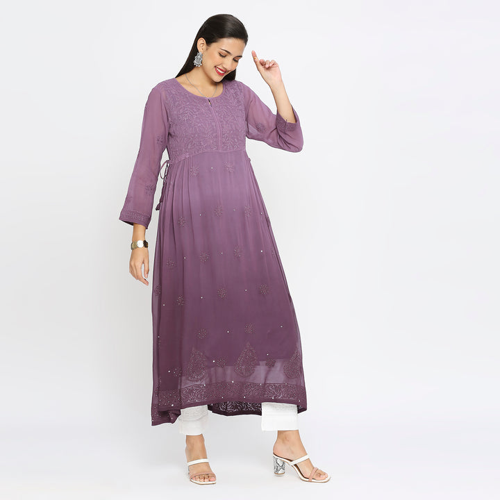 Samina Georgette chikankari Long Kurti