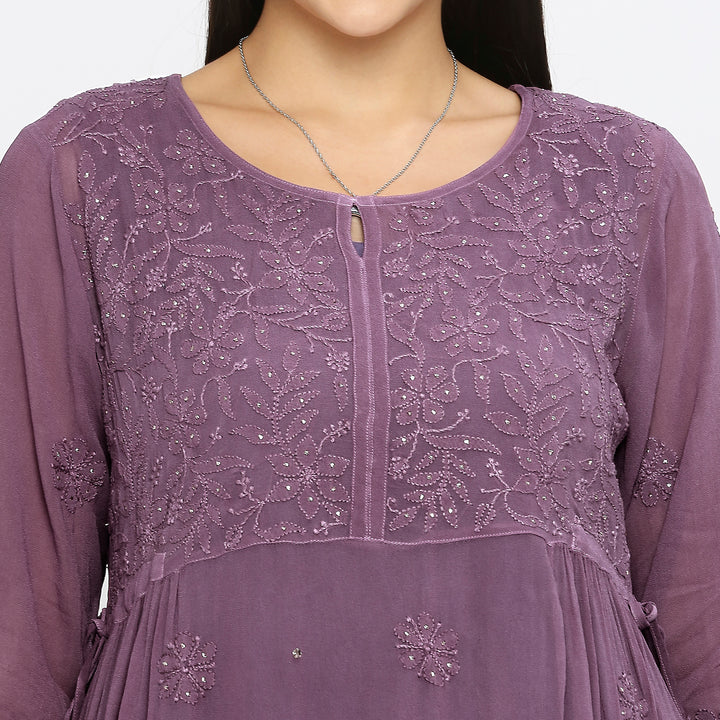 Samina Georgette chikankari Long Kurti