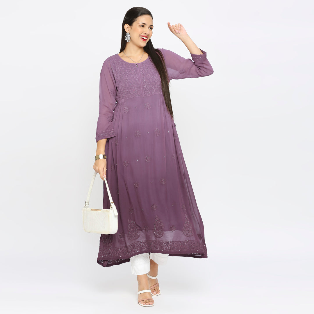 Samina Georgette chikankari Long Kurti