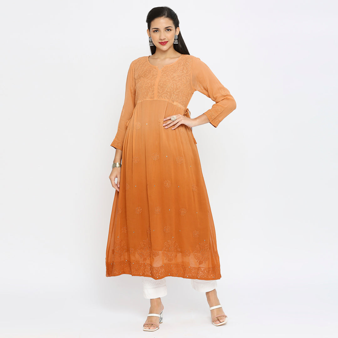 Samina Georgette chikankari Long Kurti