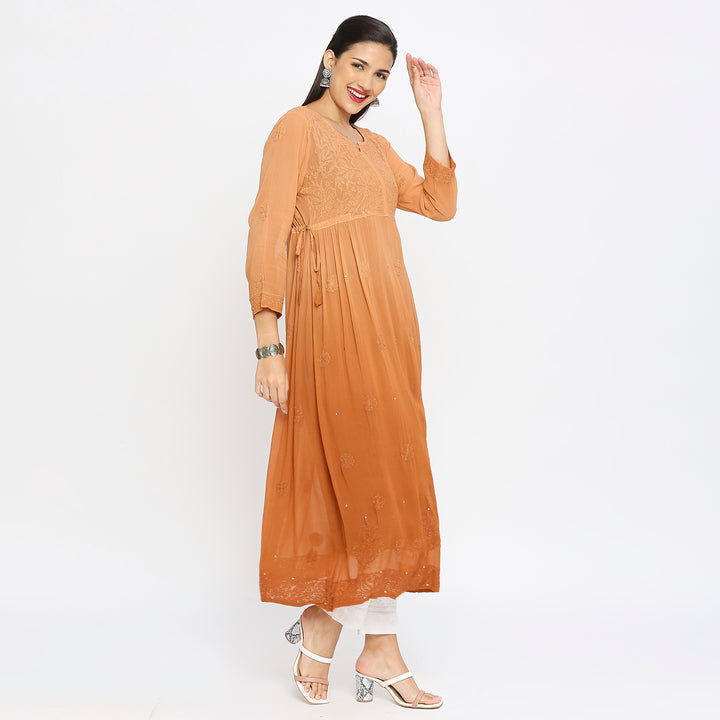 Samina Georgette chikankari Long Kurti