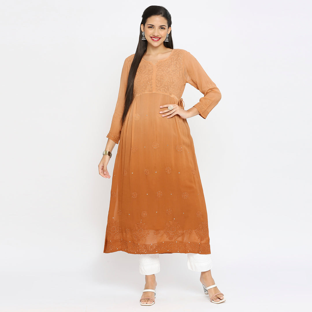 Samina Georgette chikankari Long Kurti