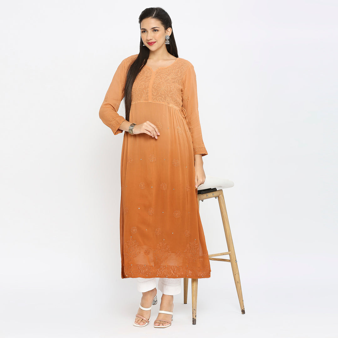 Samina Georgette chikankari Long Kurti