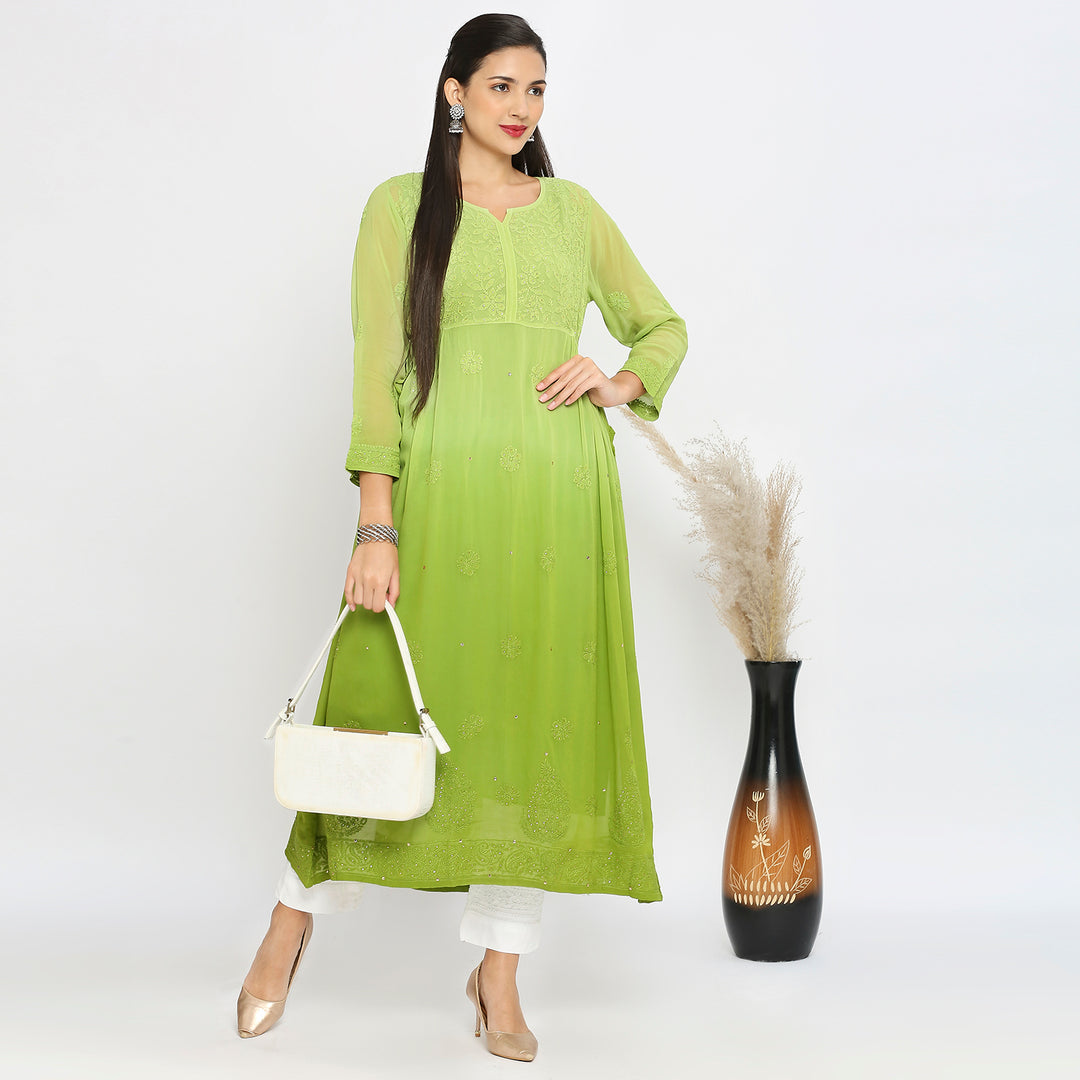 Samina Georgette chikankari Long Kurti