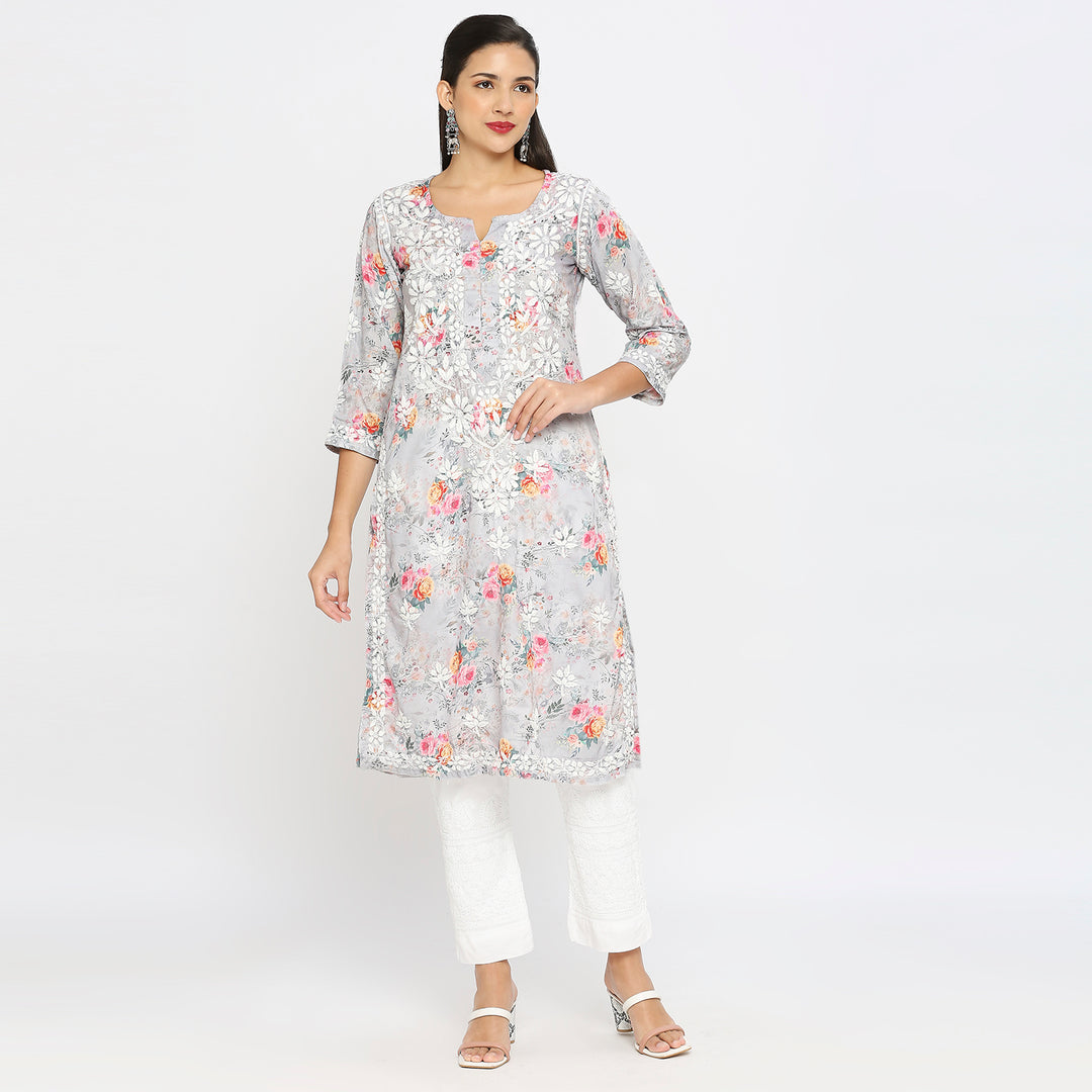 Inaya Cotton chikankari printed Long Kurti