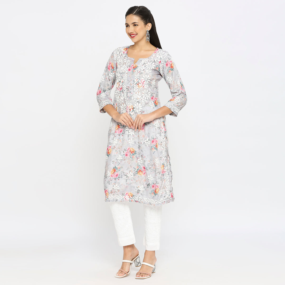 Inaya Cotton chikankari printed Long Kurti