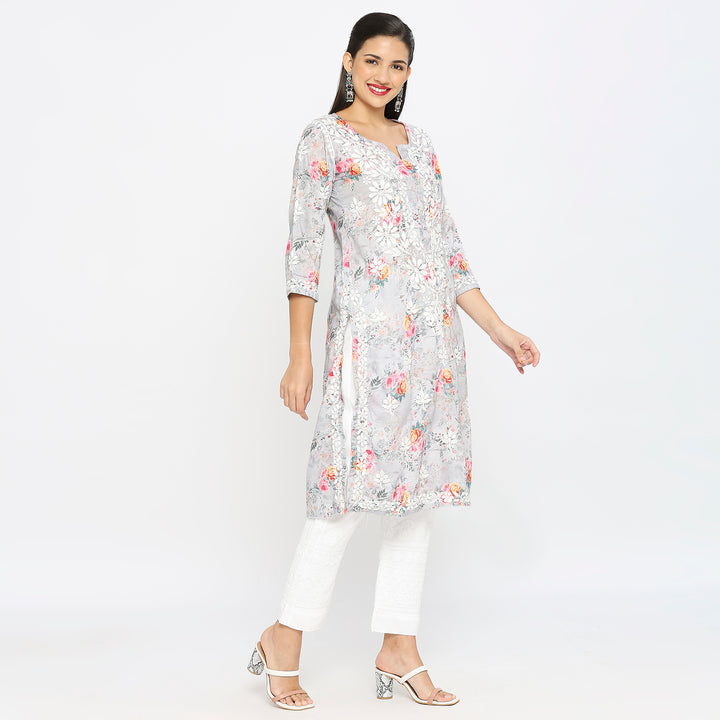 Inaya Cotton chikankari printed Long Kurti