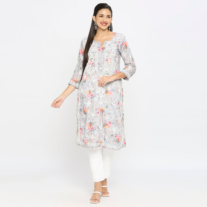 Inaya Cotton chikankari printed Long Kurti