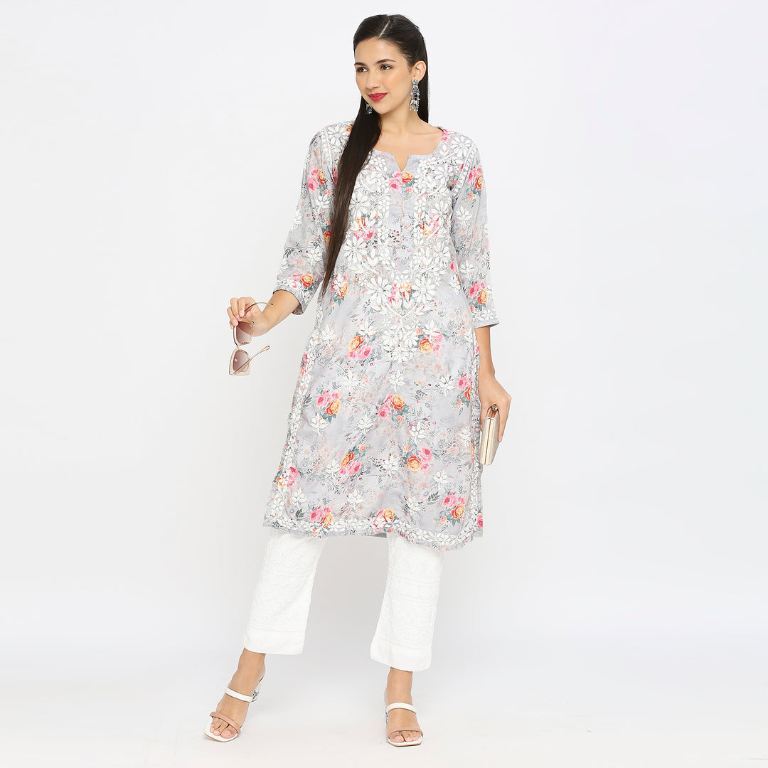 Inaya Cotton chikankari printed Long Kurti