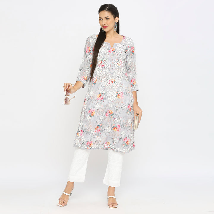 Inaya Cotton chikankari printed Long Kurti