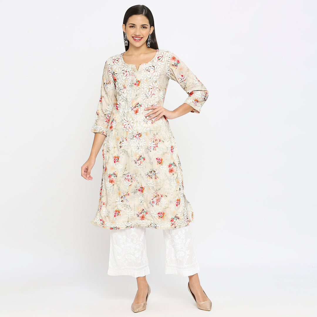 Inaya Cotton chikankari printed Long Kurti