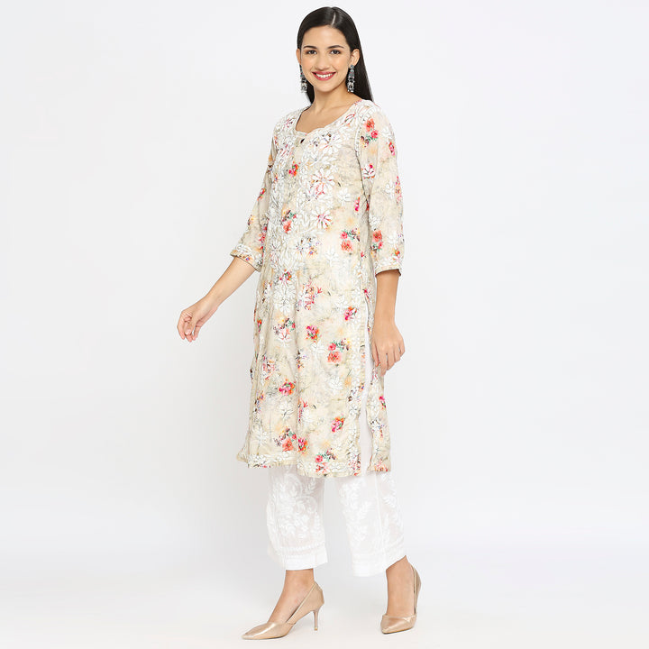 Inaya Cotton chikankari printed Long Kurti