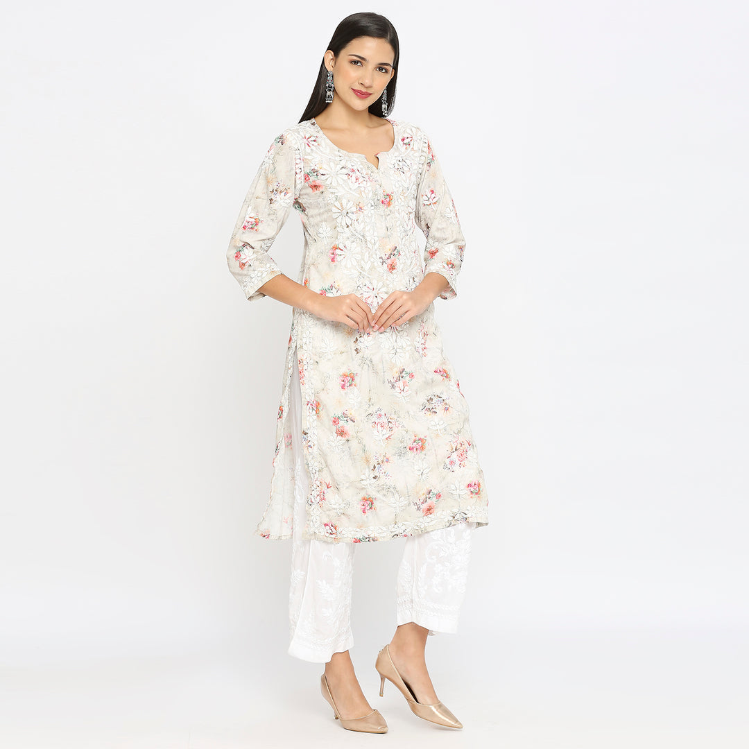 Inaya Cotton chikankari printed Long Kurti