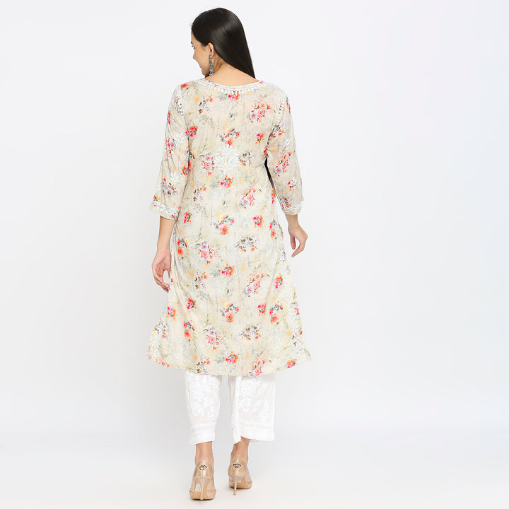 Inaya Cotton chikankari printed Long Kurti