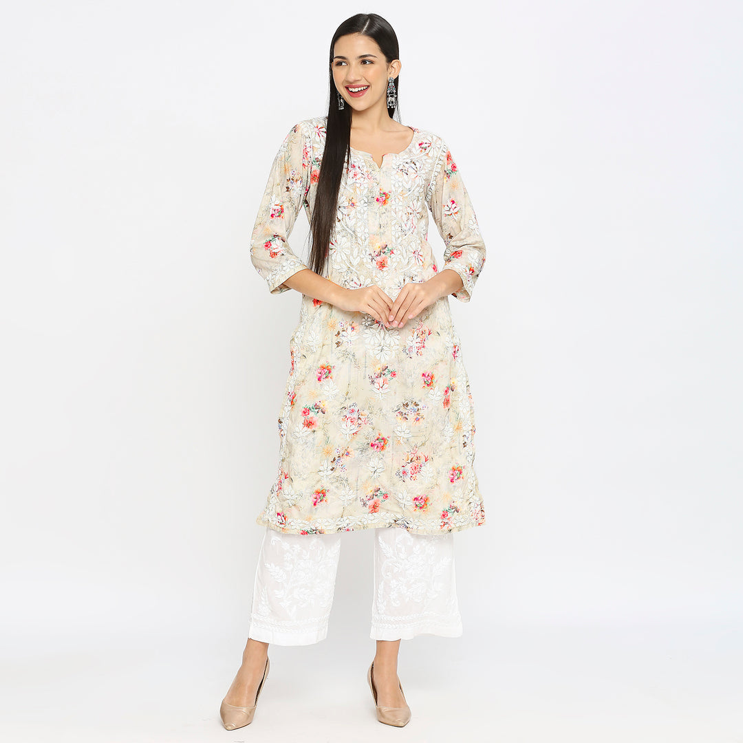 Inaya Cotton chikankari printed Long Kurti