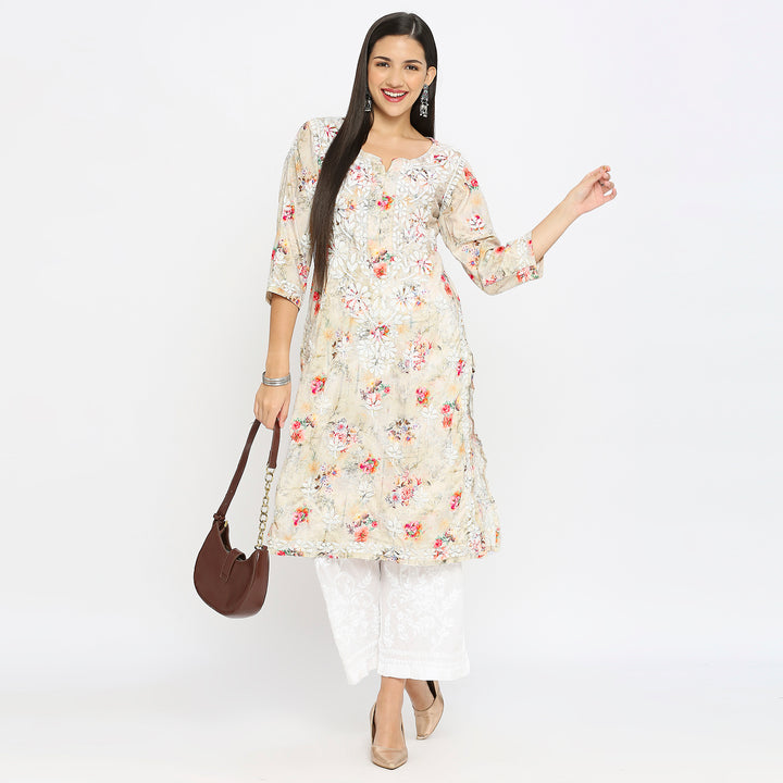 Inaya Cotton chikankari printed Long Kurti