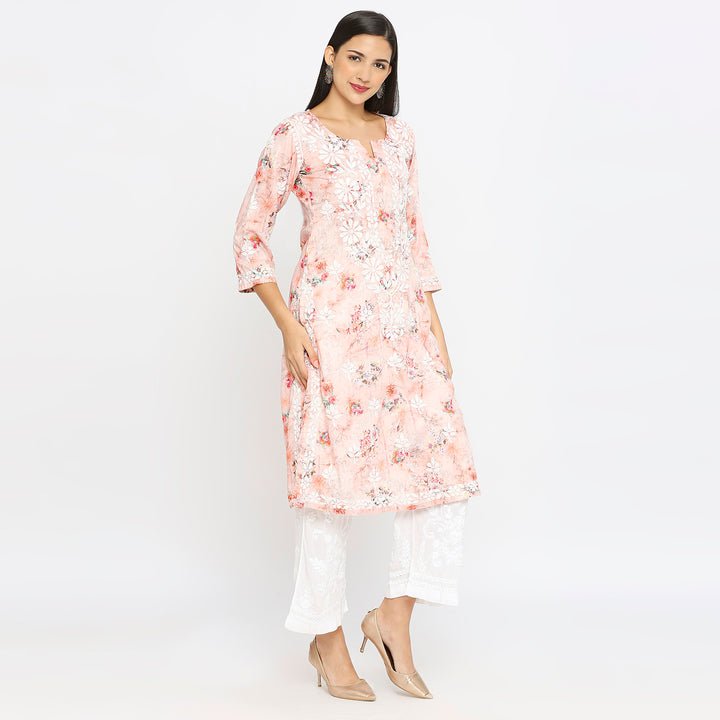 Inaya Cotton chikankari printed Long Kurti