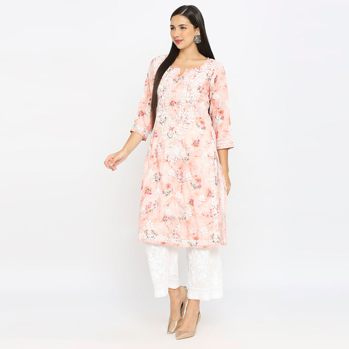 Inaya Cotton chikankari printed Long Kurti