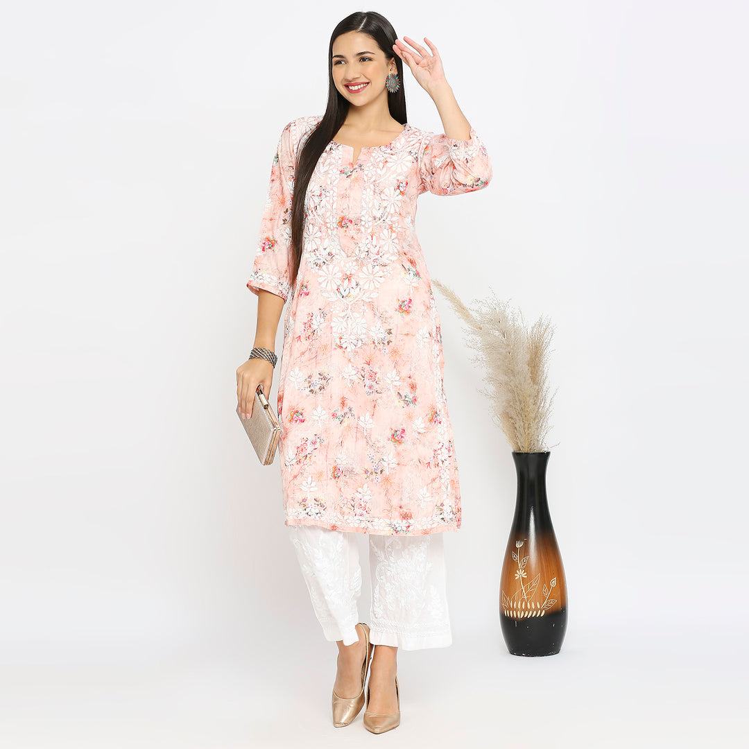 Inaya Cotton chikankari printed Long Kurti